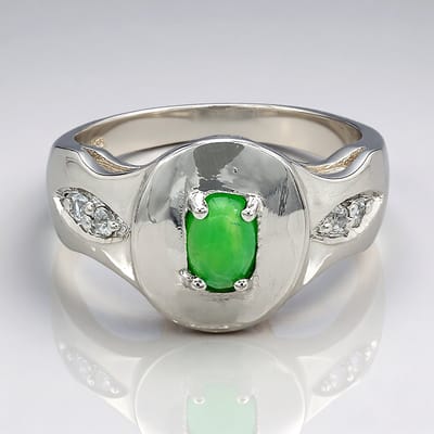 Cavill - Zilveren ring - 925 Sterling Zilver - Keizerlijk Chrysopraas 0,35 ct Ovaal & Witte Topaas Pavé 0,113 ct - Elegant Dames Sieraad Maat 17