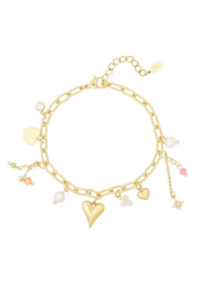Dames bedelarmband - Stainless Steel - Hartjes - Gekleurde bedels