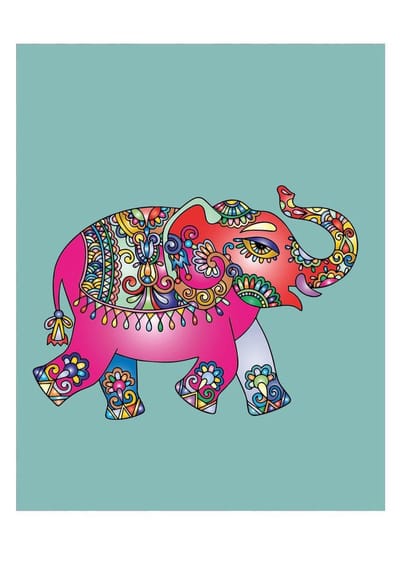 HappyBook - Notitieboek - Notebook - Spiritueel - Olifant - Turquoise - Kleurig - Werk - Studie - School - Dagboek - Cadeau - Spiritueel Patroon - Dagboek - Softcover - Elastiek - Journal - Diary - Dagboek - Lifestyle Journal - Plannen opschrijven