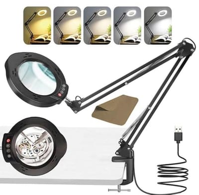 Vergrootglas met licht en standaard - 10x vergrootlamp met dimbare LED en 5 kleurmodi voor ambachtelijke projecten