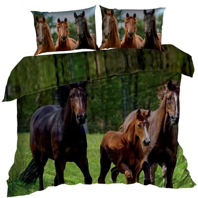 3D Katoen Satijn Dekbedovertrek Set 160x200cm Paarden