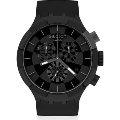 Montre Swatch Série Big Bold Mouvement Quartz Étanche Affichage Jour 47 mm Cadran Noir Boîtier en Plastique Bracelet en Silicone Montres Unisexes SB02B400 Black Dial black