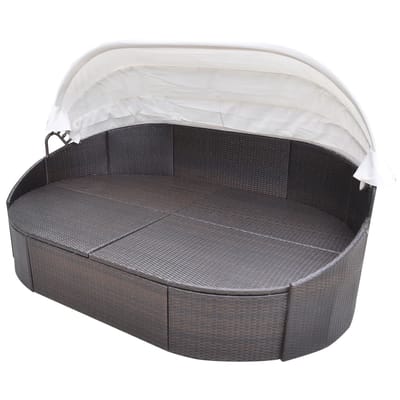 vidaXL - Loungebed - met - luifel - poly - rattan - bruin