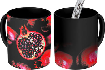 Magische Mok - Foto op Warmte Mokken - Koffiemok - Granaatappel - Rood - Fruit - Magic Mok - Beker - 350 ML - Theemok