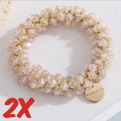 SilverAndCoco® - 2 Gouden Glitter Elastieken Haar strik / Dik Elastiek met Glitters Steentjes Parels Scrunchie / Glamour Diadeem Haarelastieken Diamantjes Dames / Glitters Kerst Feest Oud en Nieuw Haarbanden Diamand Breed - 2 Stuks Rose Goud