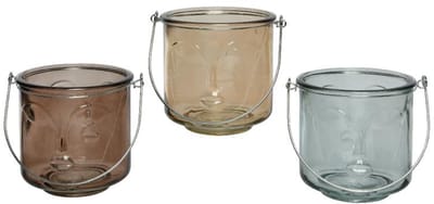 Theelichthouder gezicht glas H11.6cm