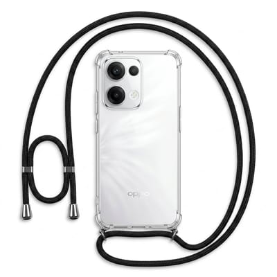 Geschikt voor Oppo Reno 13 5G Hoesje met Koord - Transparant - Verstelbaar Nekkoord - Schokbestendig - Zwart
