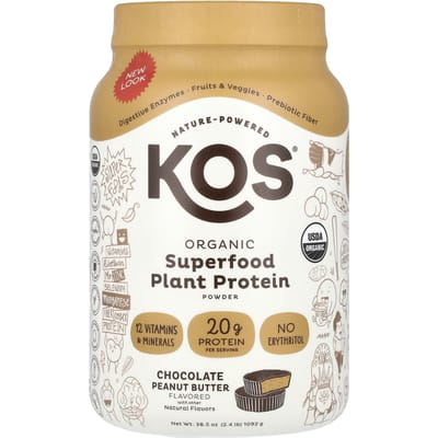 KOS, Poudre de Protéines Végétales Superaliment Bio, Saveur Chocolat Beurre de Cacahuète, 1 092 g (2,4 lb)