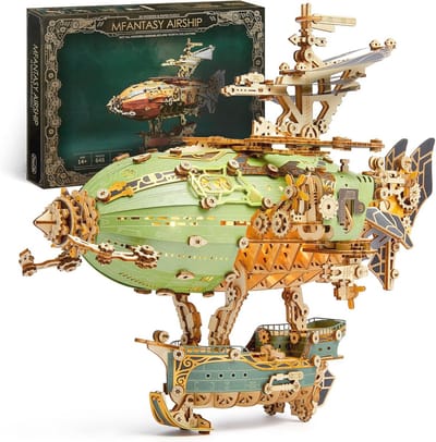 LED 3D Houten Puzzel Fantasy Luchtschip Model - Steampunk DIY Knutselkit met LED Verlichting voor Tieners en Volwassenen
