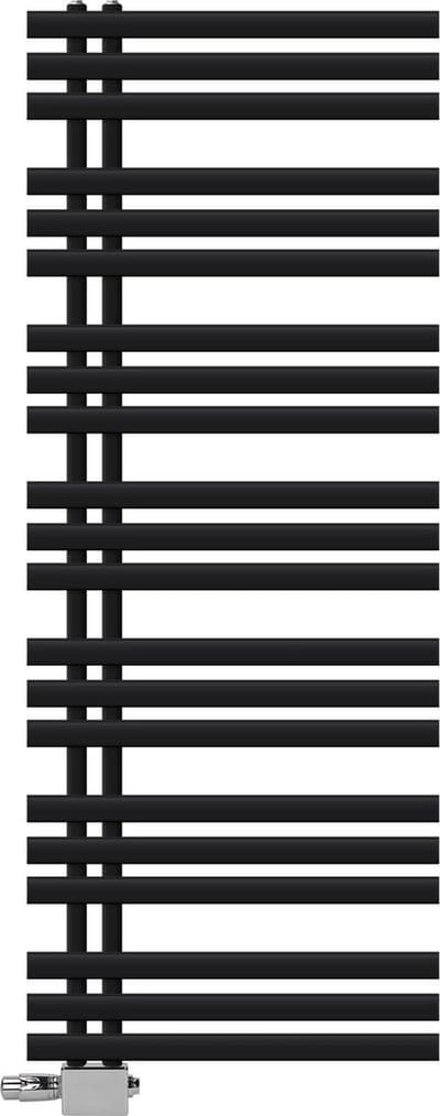 Design badkamer radiator Ijzer EM 600x1600 mm zwart mat met universele thermostaatkraan LuxeBath