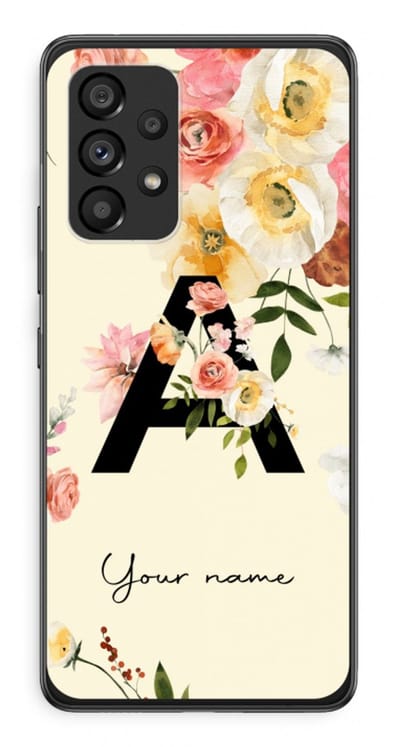 Gepersonaliseerd - Case Company® - Hoesje geschikt voor Samsung Galaxy A53 5G hoesje - Flirty Flowers Monogram - Soft Cover Telefoonhoesje - Bescherming aan alle Kanten en Schermrand