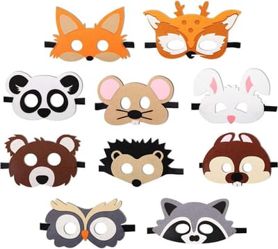 10 Stuks Dierenmaskers van Vilt voor Kinderen, Perfect voor Verjaardagsfeestjes en Halloween, Ideaal voor Verkleedpartijen en Creatieve Spelletjes
