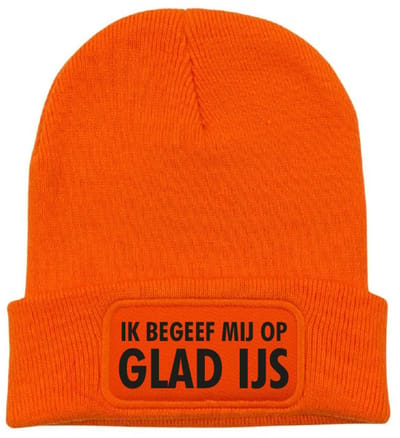 Wintermuts oranje | zwart - Ik begeef mij op glad ijs- soBAD. | Unisex | Skimuts | Muts | Kou | met grappige tekst | Winter | Beanie