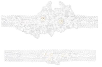 Dailygoods- Kousenband Bruiloft - Elastische Kant Kousenband - Bloemenmotief - Bruidsaccessoire - Set met Steentjes/Parels - Perfect voor Vrijgezellenfeest - Bruidsschoen