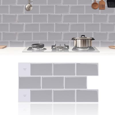 Zelfklevende Tegels, 10 Vellen Tegelstickers, 3D Vinyl Tegels voor Keuken en Badkamer, Waterdicht, Spatbescherming voor Muren, 30 x 15 cm, Lichtgrijs, Makkelijk aan te brengen, Duurzaam en Onderhoudsvriendelijk