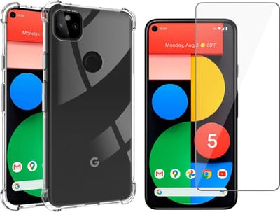 Hoesje geschikt voor Google Pixel 5 - Anti Shock Proof Siliconen Back Cover Case Hoes Transparant - Tempered Glass Screenprotector