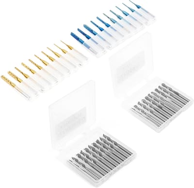 Schachtfreesset met in totaal 40 CNC-routerbits - Titanium Frezenset - 3,175 mm (1/8") schacht - CNC-freesset met 2 groeven platte en kogelkopfrezen - Frezenset