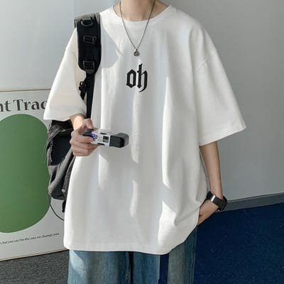 Heren Katoenen T-shirt met Korte Mouwen Zomer Nieuwe Mode Casual Ronde Hals Halflange Mouwen Top XXXL white