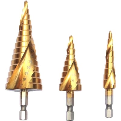 Spiraalvormig gegroefde trappenboor set 4mm tot 12mm/20mm/32mm Hout Metaal Plastic Boren Gat Titanium