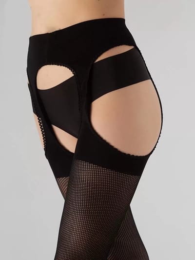 GIULIA Panty - Love Net 40 - Open Kruis Panty - Strippanty - Erotiek - Net - Jarretel - 40 Den - Medium - Zwart