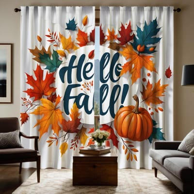 2 pièces HD Bonjour Automne citrouille Feuille d'érable entourage rideau décoratif Jaune attache rideau imprimé numérique Style Décoration de la maison W52H63inchW132H160cm black