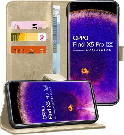 Hoesje geschikt voor Oppo Find X5 Pro - Portemonnee Book Case Goud