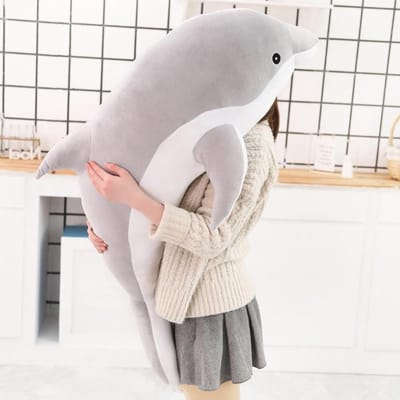 Dolfijn Pluche Kussen - Zachte Knuffel - Slapen en Knuffelen - Super Zacht Materiaal - 120 cm Lang - Grijs