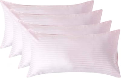 Homescapes Satijn Streep Katoen Kussensloop 50x90 cm – Set van 4 – Roze – 100% Egyptisch Katoen – Draaddichtheid 330