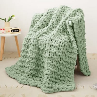 Luxe Grof Gebreide Deken 100% Handgebreid - Zachte en Gezellige Slaapbank Deken - 76 x 101 cm - Lichtgroen