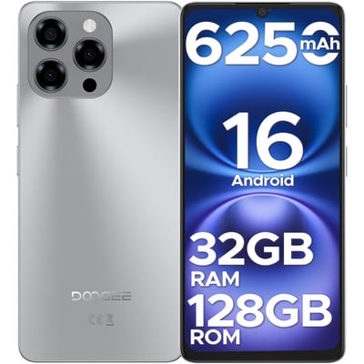 DOOGEE Note 58 Mobiele Telefoons, 32GB(8GB RAM)+128GB/2TB, 6250mAh, 6.75  HD+, 16MP+8MP zilver