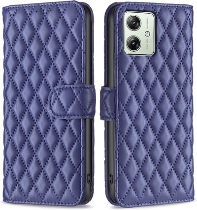 BINFEN Hoesje - Geschikt voor Motorola Moto G54 Hoesje - BINFEN Rhombus Book Case - Blauw