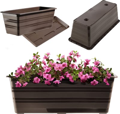 KADAX Wamat, 40 cm, met onderzetters, bruin, balkonpot van kunststof, weerbestendige plantenbak, bloempot, balustrade voor bloemen, kruiden