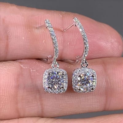 Luxe 925 Sterling Zilver Vierkant Kristal Statement Hangende Oorbellen voor Vrouwen Meisjes Mode Sieraden Valentijnsdag Cadeau brown