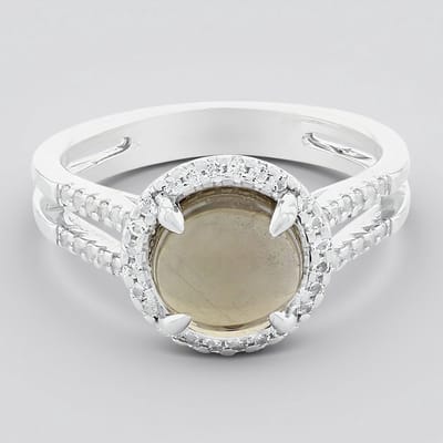 Cavill - Zilveren Ring - 925 Sterling Zilver - 1,8 ct Rookkwarts & 0,192 ct Witte Topaas - Moderne Damesring met Dubbele Band - Maat 17