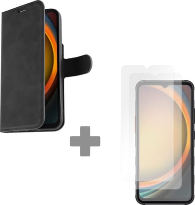 Cazy hoesje geschikt voor Samsung Galaxy Xcover7 Hoesje met Pasjeshouder + 2-Pack Tempered Glass - Premium Bookcase - Zwart