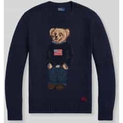 regular fit pullover van mix van katoen en linnen met polo bear-stitching