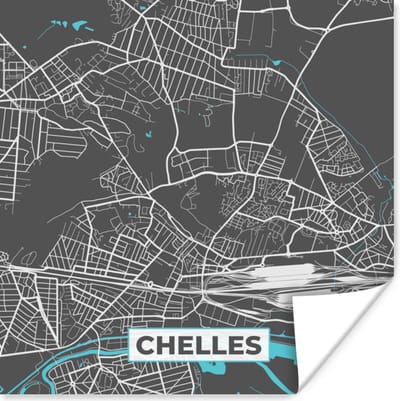 Poster Frankrijk – Plattegrond – Kaart – Chelles – Stadskaart - 100x100 cm XXL