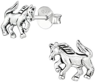 Joy|S - Zilveren paard oorbellen - 9 x 7 mm - geoxideerd