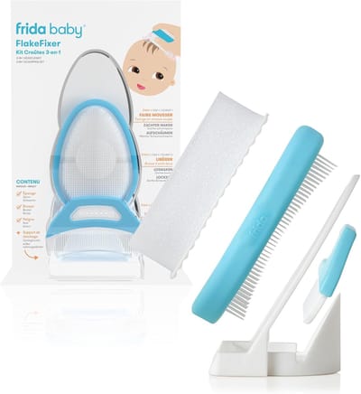 SnelShoppen - Frida Baby DermaFrida The FlakeFixer - 3-staps anti-melkkorstset met spons, borstel, kam en opslag - Kalmeert en beschermt de hoofdhuid