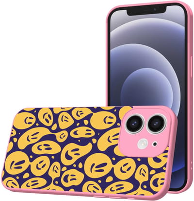 Smartphonica Telefoonhoesje Geschikt voor iPhone 12 met Smiley en Emoji opdruk - TPU Back Cover Case Smiley and Emoji Design - Roze geschikt voor iPhone 12