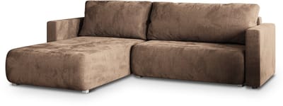 HOEKBANK TURIN Beige Veloursstof met slaapfunctie