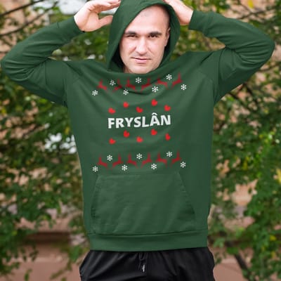 Friese Kerst Hoodie Groen Fryslân Rendieren - Maat XS - Uniseks Fit - Kerstkleding Voor Dames & Heren