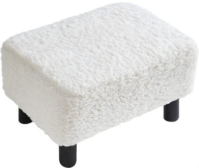 Ploutos® Voetenbankje Of Poef - Ronde Hocker voor Woonkamer - Multifunctioneel Voetenbankje - Wit - ‎42cm x 29cm x 24cm