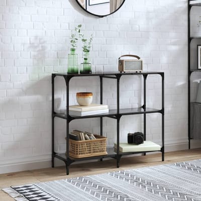vidaXL - Wandtafel - met - zwart - glazen - blad - 98x30x81 - cm - staal