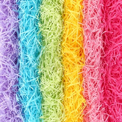 Vulmateriaal, kleurrijk, 6 kleuren versnipperd papier, zacht vulmateriaal, geschenkdoos, Raffia vulmateriaal met 1 wenskaart voor geschenkdozen, geschenkmanden