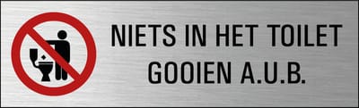 Niets in wc gooien deurbordje met zelfklevende strip