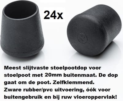 Stoelpootdoppen (24 stuks) voor 20mm buis ronde stoelpootdop voor ronde poot omdop zware kwaliteit zeer stevig slijtvast pootdoppen