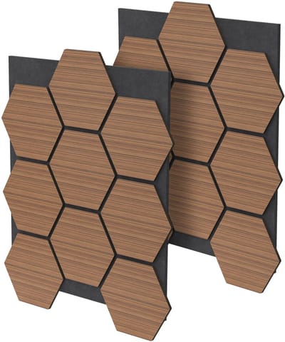 Set van 2 akoestische panelen voor 1m² Teak wandpanelen Hexagon geluidsisolatie ML-Design