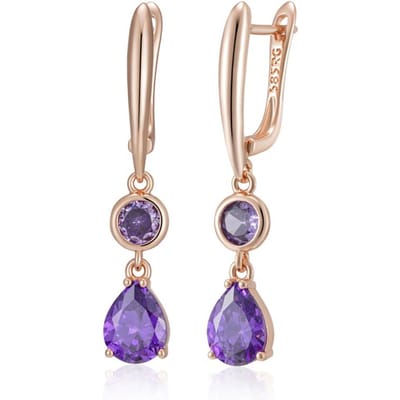 Boucles d'oreilles pendantes longues en zircon naturel violet brillant pour femmes Couleur or rose Vintage Ethnique Mariée Quotidien Bijoux fins gray