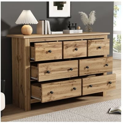 Grote eettafelkast in moderne minimalistische stijl, koffiebarmeubel van origineel hout (met 7 lades)